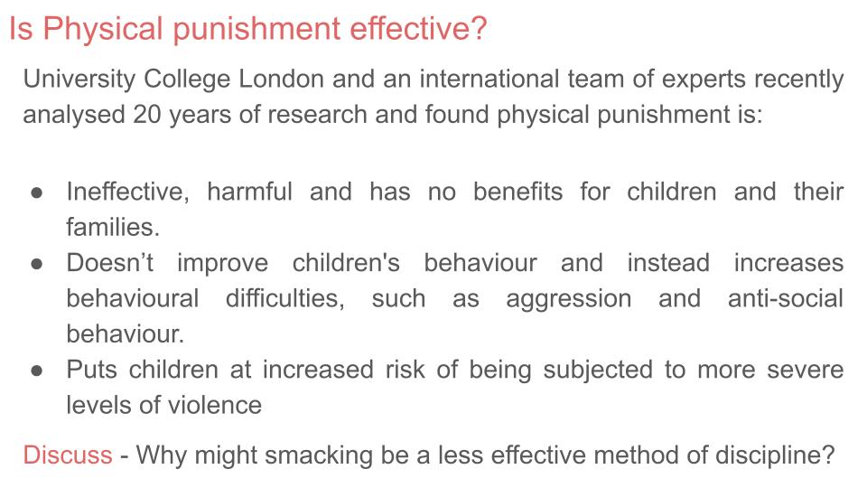 Physical punishment / corporal punishment / smacking tutor time / assembly PSHE resource. Effectiveness