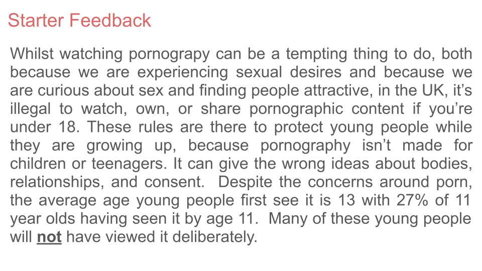 Pornography PSHE Lesson