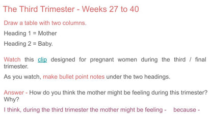 Pregnancy lesson tutor time pupil workbook 2026 pshe rshe guidance resources trimester