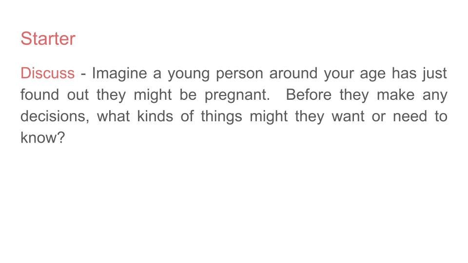 Pregnancy choices 202 rshe guidance pshe lesson tutor time workbook resource abortion adoption starter