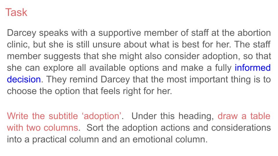 Pregnancy choices 202 rshe guidance pshe lesson tutor time workbook resource abortion adoption