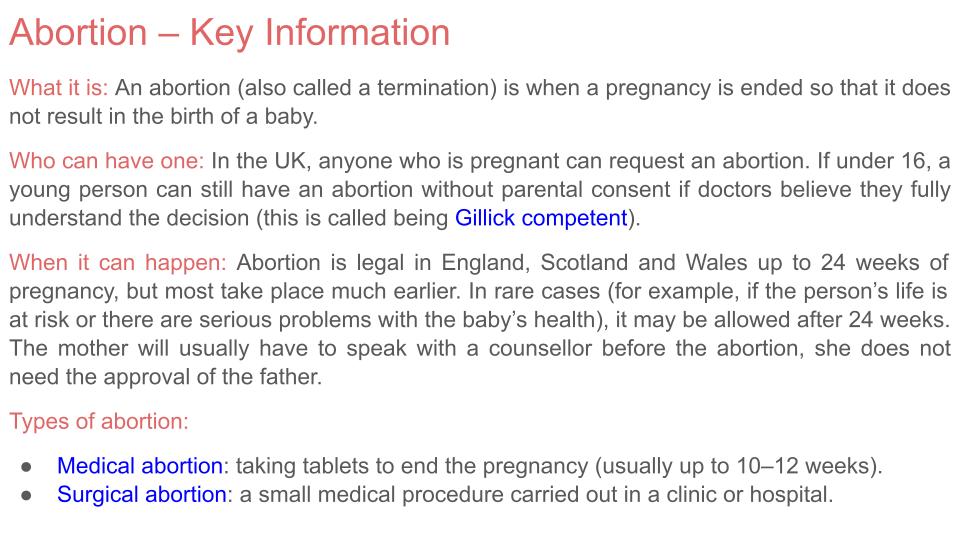 Pregnancy choices 202 rshe guidance pshe lesson tutor time workbook resource abortion