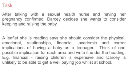 Pregnancy choices 202 rshe guidance pshe lesson tutor time workbook resource abortion adoption keeping the baby