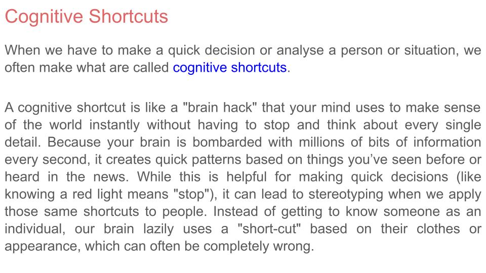 Cognitive shortcuts pshe lesson