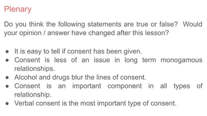 Healthy Relationships and Consent PSHE Lesson for KS5