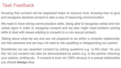 Healthy Relationships and Consent PSHE Lesson for KS5
