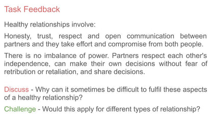 Healthy Relationships and Consent PSHE Lesson for KS5