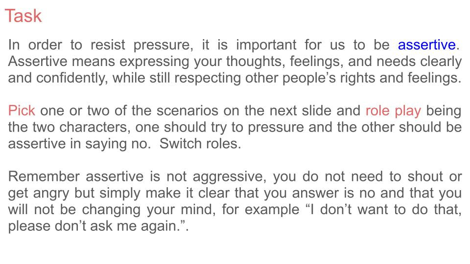 resisting pressure pshe rshe 2026 lesson tutor time resource peer pressure assertiveness skills