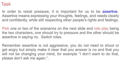 resisting pressure pshe rshe 2026 lesson tutor time resource peer pressure assertiveness skills