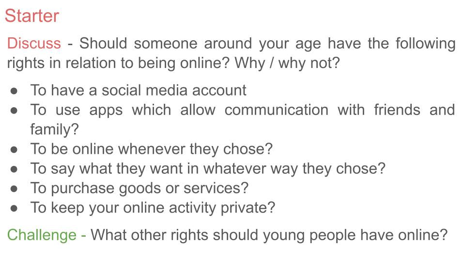 online rights responsibilities safety PSHE PSHE lesson tutor time workbook 2026 guidance starter