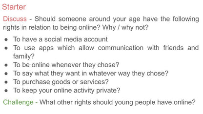 online rights responsibilities safety PSHE PSHE lesson tutor time workbook 2026 guidance starter