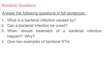 Sexually Transmitted Infection STI PSHE lesson for KS3 from Youcantknoweverything Education.  Bacterial STIs slide.