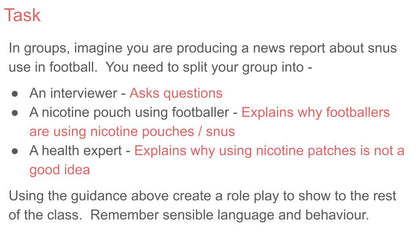 Snus nicotine pouches PSHE lesson free tutor time workbook 2026 task