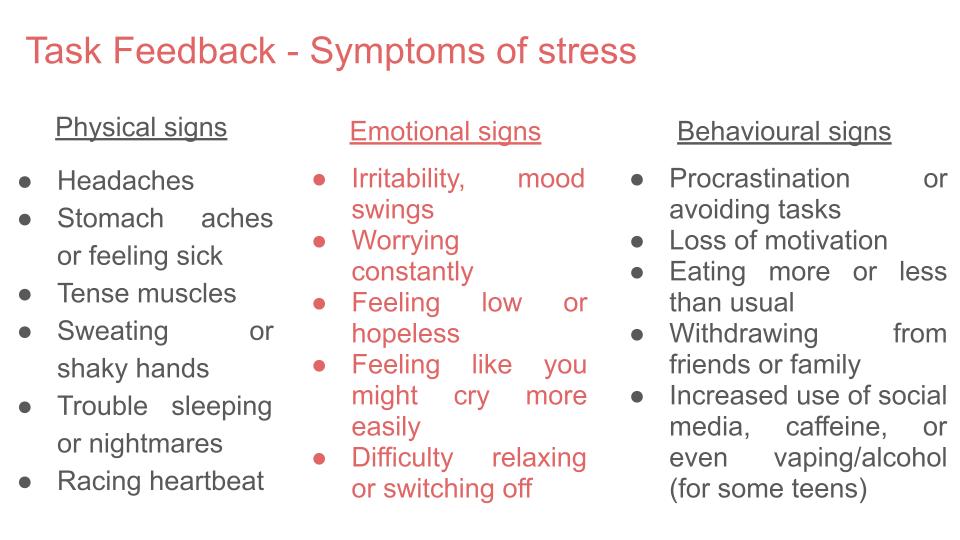 Stress and emotional wellbeing PSHE mental health lesson 2026 tutor time workbook symptoms