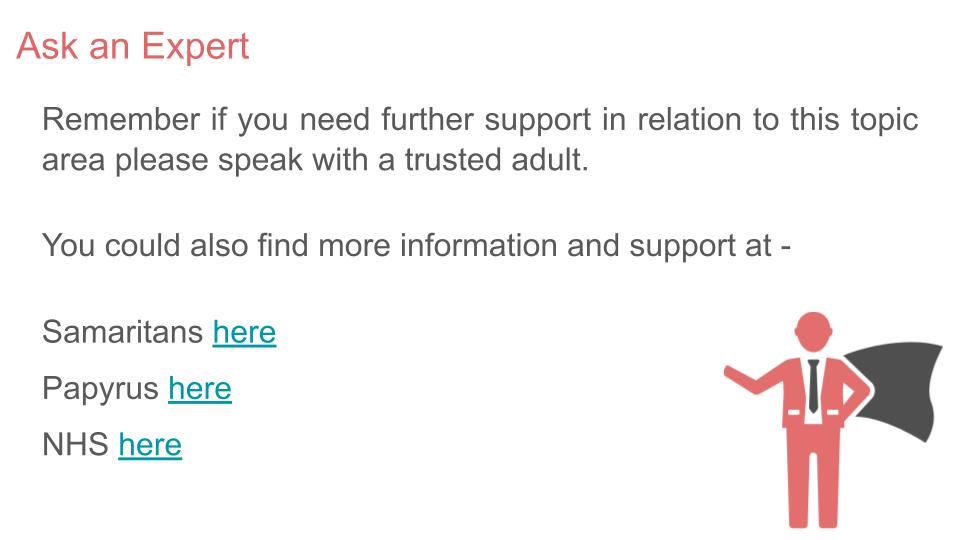 Suicide prevention free PSHE lesson workbook resource 2026 RSHE Guidance Mental health further support