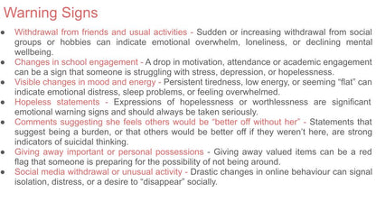 Suicide prevention free PSHE lesson workbook resource 2026 RSHE Guidance Mental health warning signs