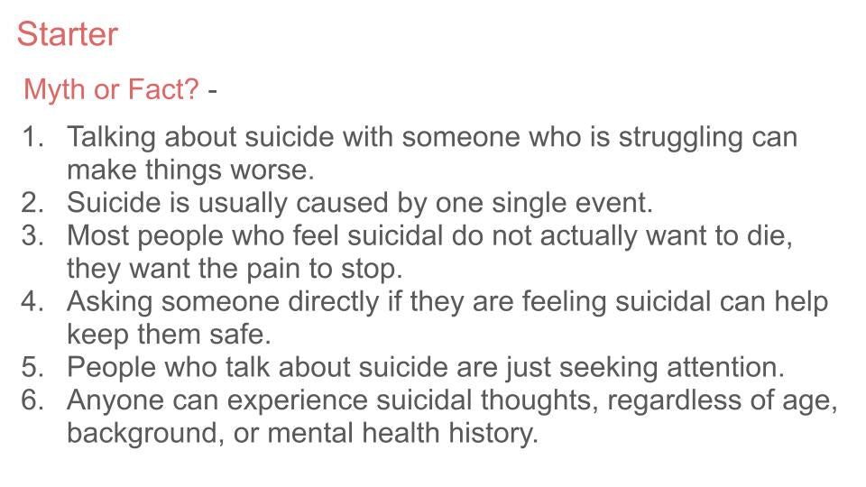 Suicide prevention free PSHE lesson workbook resource 2026 RSHE Guidance Mental health