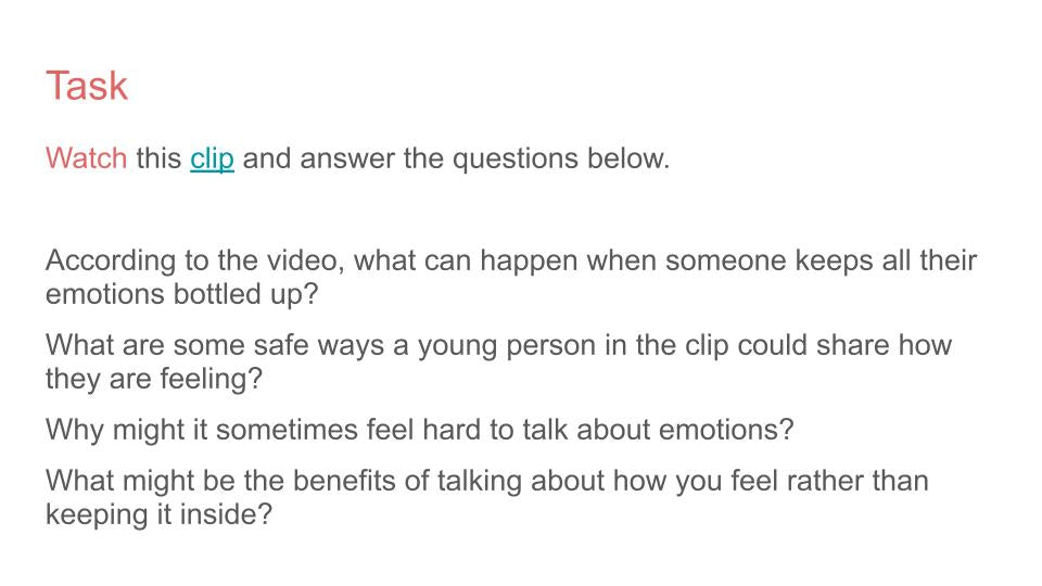 Talking about emotions mental health pshe lesson tutor time workbook resource. 