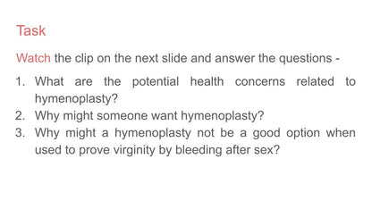 Virginity Testing and Hymenoplasty PSHE Lesson