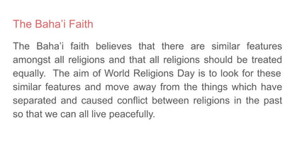 World religions day 2026 tutor time assembly resource Baha'i faith
